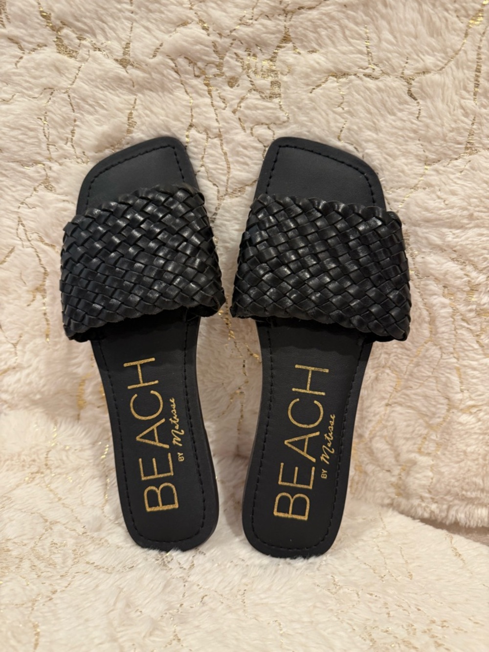 Black Woven Slide Sandals